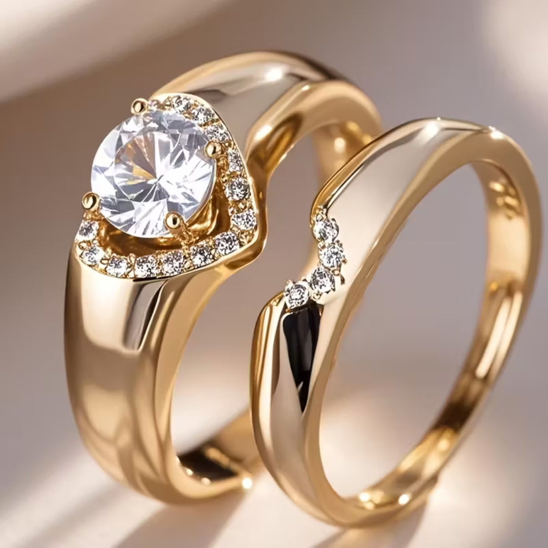 Schmuckset Herz Halo Duo-Ring von Rose & Oliver mit zwei zarten Ringen und Herz- sowie Halo-Details aus Silber.
