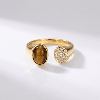 Anel ajustável de quartzo fumê dourado da Rose & Oliver, com acabamento brilhante e design elegante.