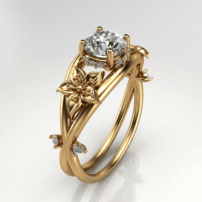 Anel Rose & Oliver com zircônia dourada em formato de flor, design delicado e elegante para ocasiões especiais.