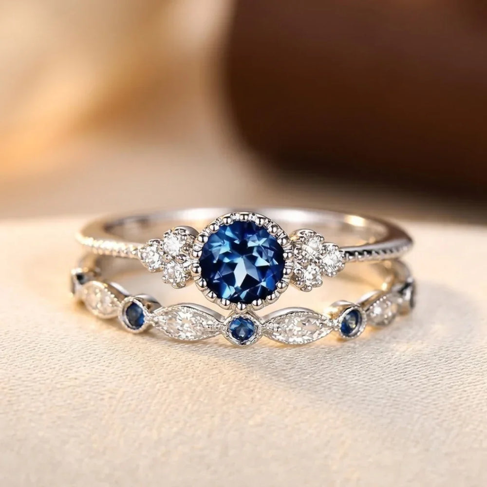 Silber-Saphir-Halo-Ring