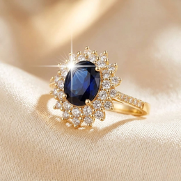 Gold Saphir Halo-Ring