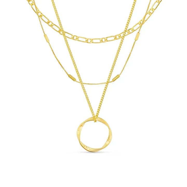 Halskette Circa™ mit drei Reihen offener goldener Kreise von Rose & Oliver, elegantes und zartes Design.
