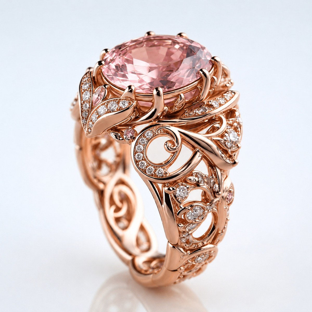Ring Rose Gold mit Turmaline Ornate von Rose & Oliver, aufwändiges Detail aus Roségold und farbigem Stein