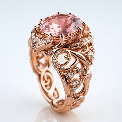 Ring Rose Gold mit Turmaline Ornate von Rose & Oliver, aufwändiges Detail aus Roségold und farbigem Stein