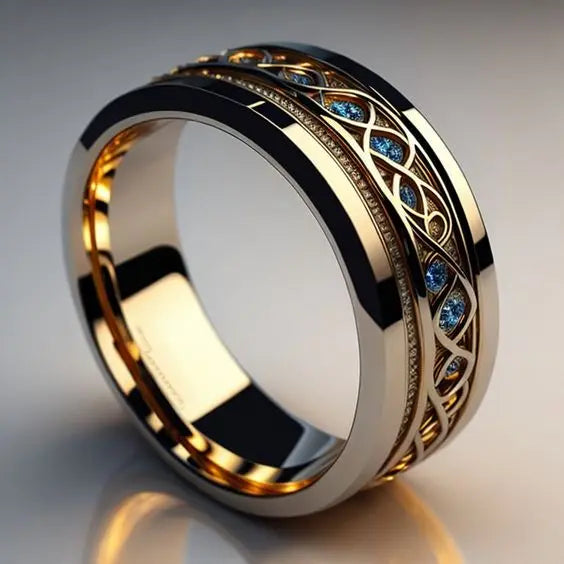 Anillo de oro infinito vintage de Rose & Oliver, con acabado detallado y diseño elegante, visto de frente.