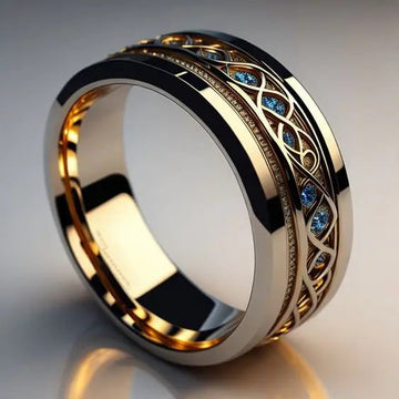 Anillo de oro infinito vintage de Rose & Oliver, con acabado detallado y diseño elegante, visto de frente.