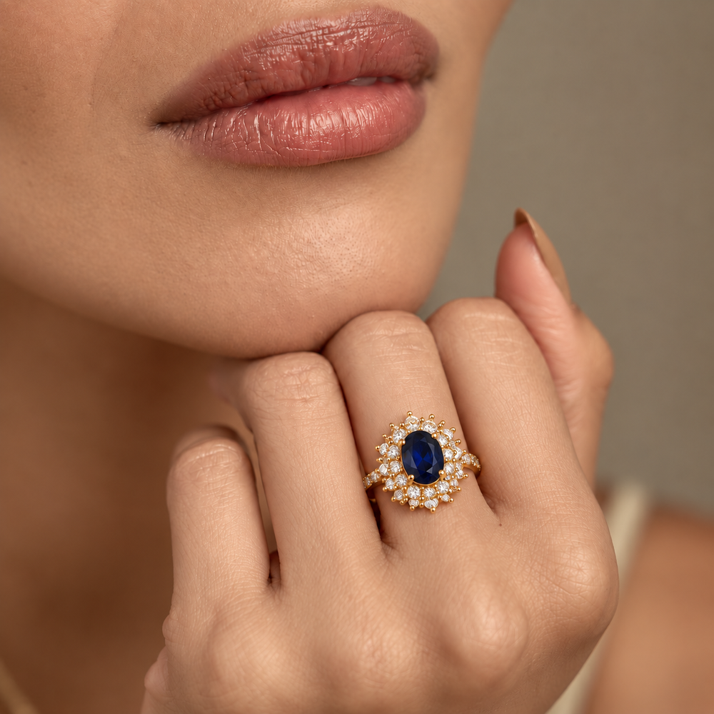 Gold Saphir Halo-Ring